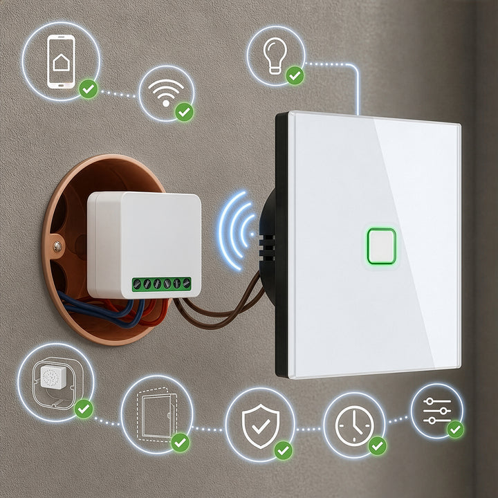 Relais Wi-Fi encastrable GreenBlue, Android/iOS/Alexa/Google Home, 100-240 V CA, 50/60 Hz, 16 A max., pour LED 150 W, GB739, lot de 4