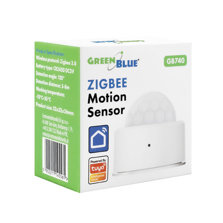 Détecteur de mouvement sans fil Zigbee Tuya GreenBlue, Android/iOS, CR2450 3,0 V CC, angle de détection de 120° / jusqu'à 8 m, GB740, lot de 2