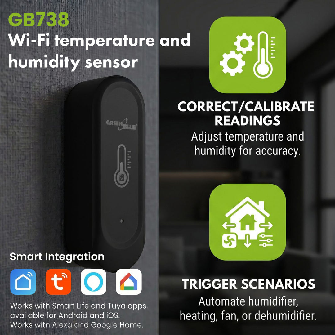 Capteur extérieur de température et d'humidité WiFi GreenBlue, Android/iOS, 3,0 V CC, LR03 x 2, IP65, GB741, lot de 2