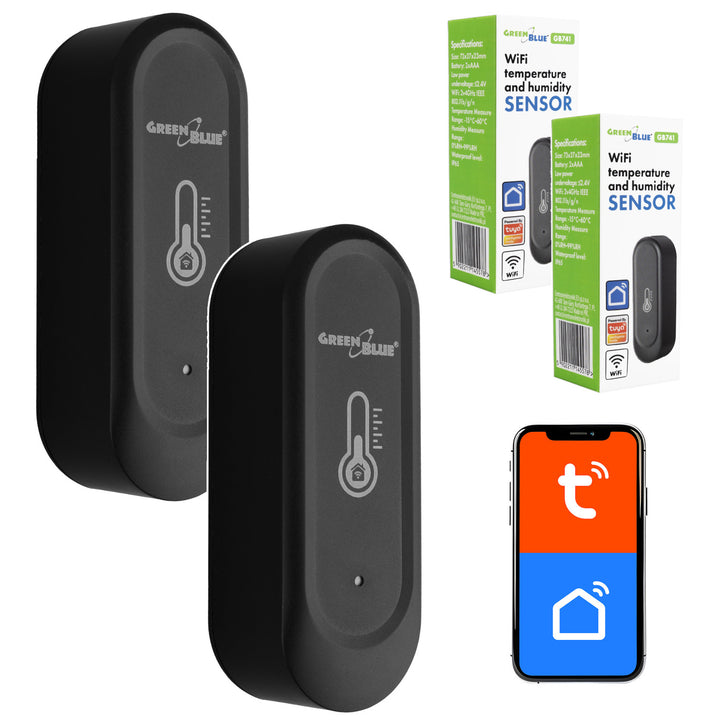 Capteur extérieur de température et d'humidité WiFi GreenBlue, Android/iOS, 3,0 V CC, LR03 x 2, IP65, GB741, lot de 2