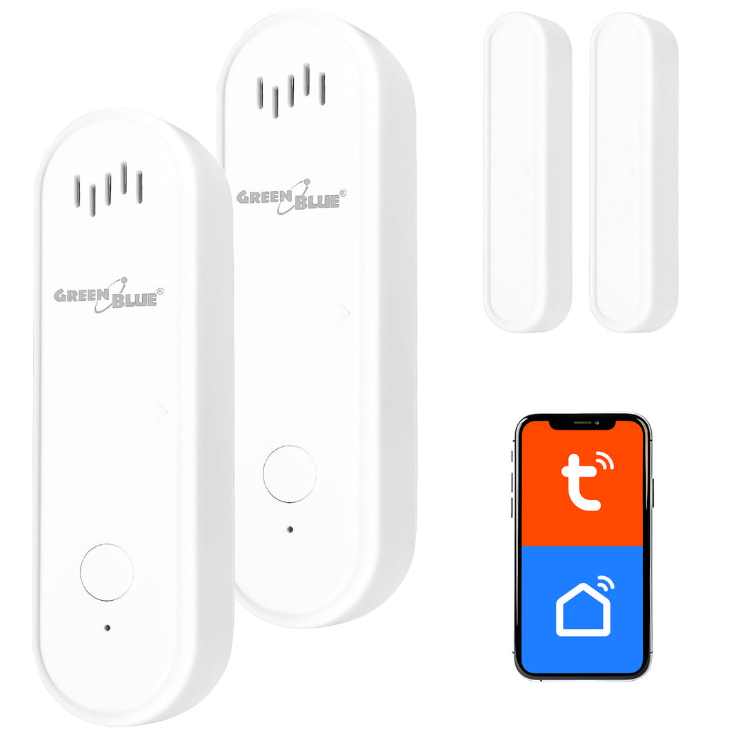Contacteur sans fil / capteur d'ouverture Wi-Fi GreenBlue, Android/iOS, pour portes / fenêtres, 3,0 V CC, LR03x2, avec alarme, GB478, 2 lots