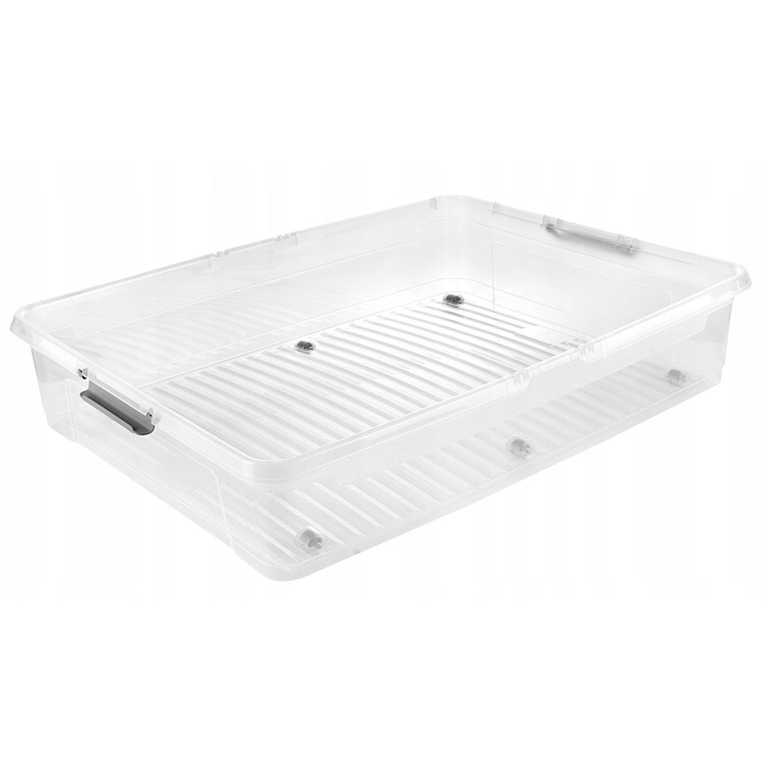 Conteneur avec couvercle Leo Keeeper, capacité 53 L, incolore, muni de roulettes, couvercle à fermeture par clips, lot de 3 pièces