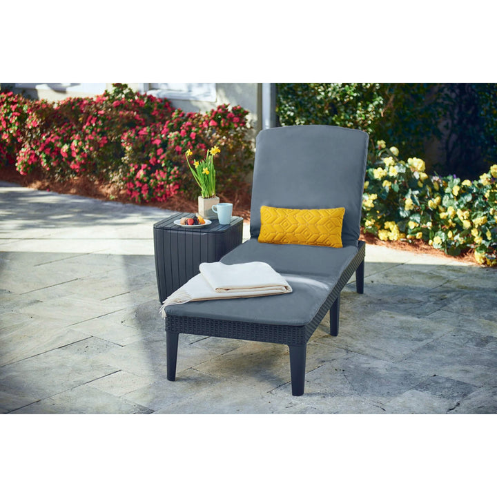 Coussin pour transat Jaipur, couleur gris foncé, tissu S-500, dimensions 190 x 60 cm, deux systèmes de fixation, imperméable, lavable dans son intégralité, S-49, 2 pièces