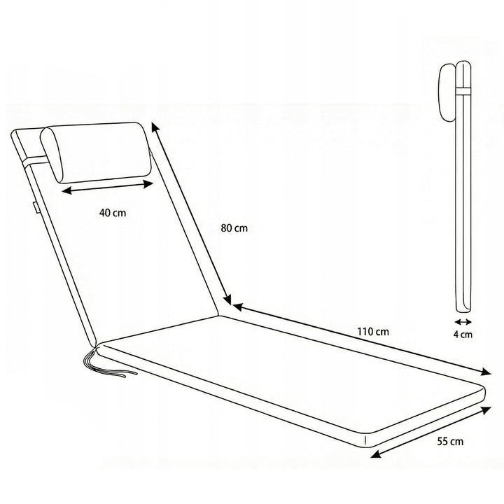 Coussin pour transat Madera, couleur grise, tissu S-550 mélangé, dimensions 190 x 55 cm, fixation par sangle élastique, imperméable, mélangé S-23, lot de 3 pièces