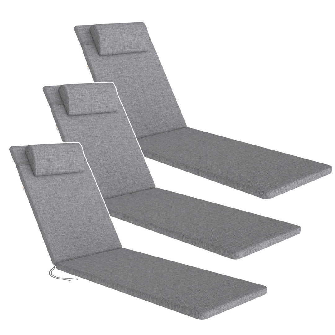 Coussin pour transat Madera, couleur grise, tissu S-550 mélangé, dimensions 190 x 55 cm, fixation par sangle élastique, imperméable, mélangé S-23, lot de 3 pièces