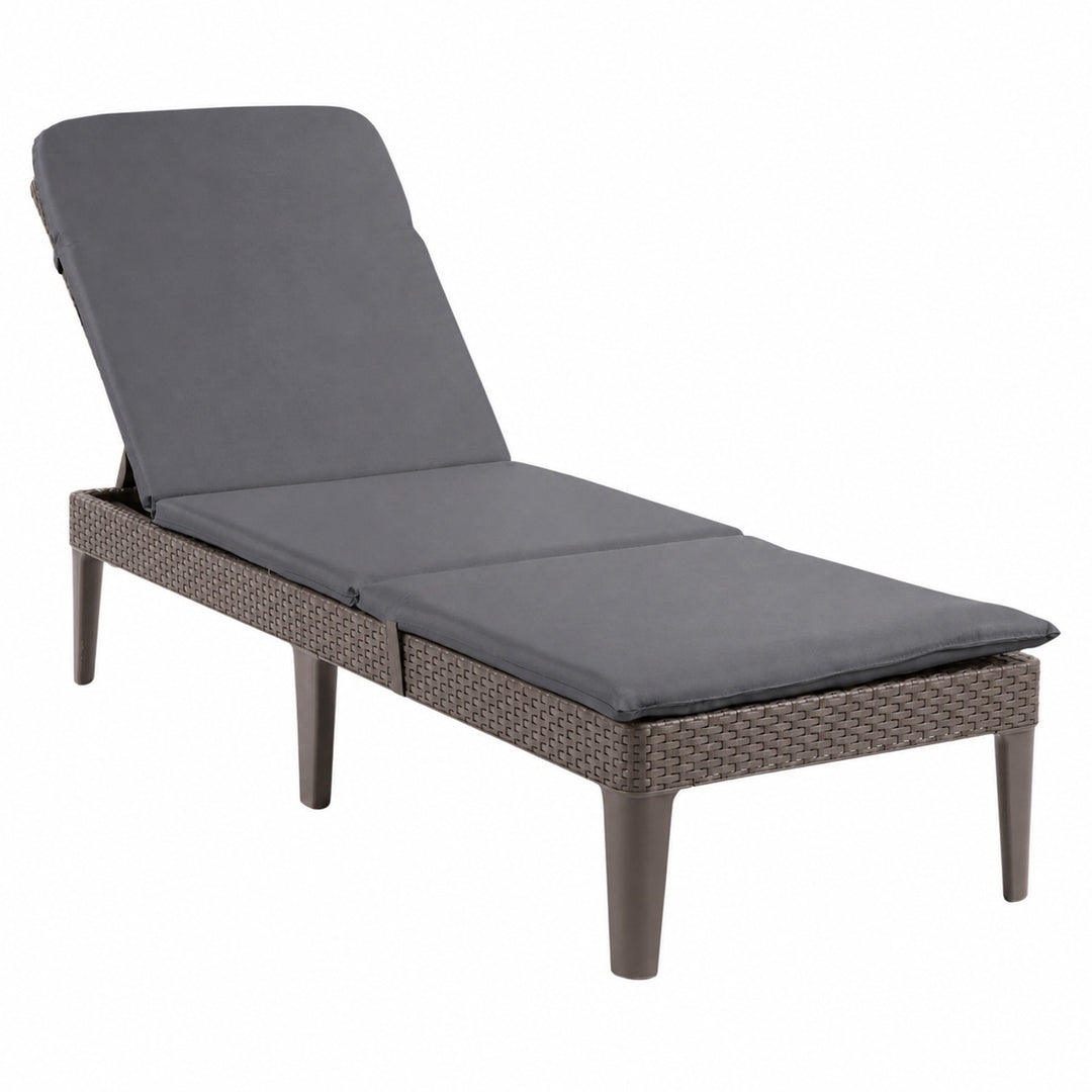 Chaise longue de jardin réglable Jaipur Sun Lounger, marron + coussin pour chaise longue Jaipur, couleur gris foncé, tissu S-500, dimensions 190 x 60 cm