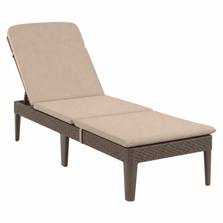 Chaise longue de jardin réglable Jaipur Sun Lounger, couleur marron + coussin pour chaise longue Jaipur, couleur beige, tissu S-550 Melange, dimensions 190 x 60 cm