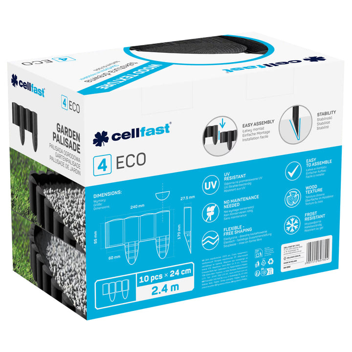 Palissade de jardin Cellfast, aspect bois, résistante au gel, longueur 7,2 m, couleur anthracite, 34-032