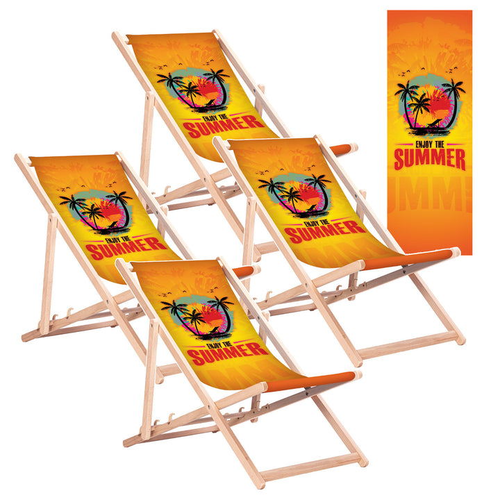 Chaise longue classique en hêtre GreenBlue GB183, motif « Enjoy The Summer », lot de 4