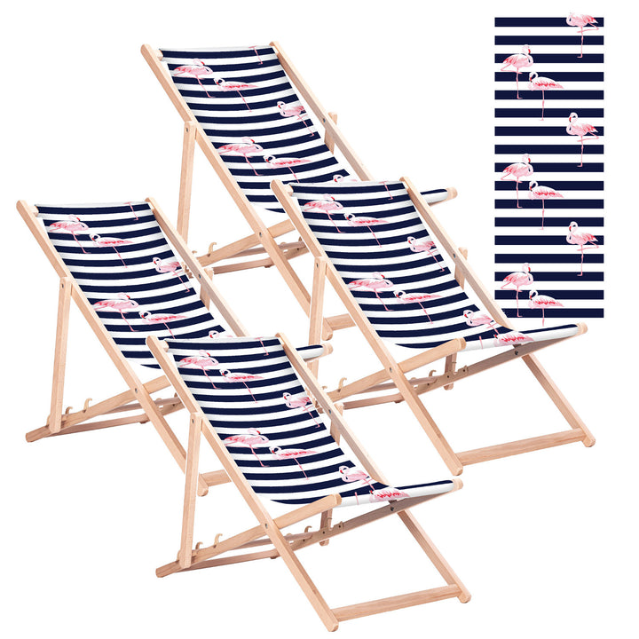 Chaise longue classique en hêtre GreenBlue GB183, motif « Flaming », lot de 4 pièces