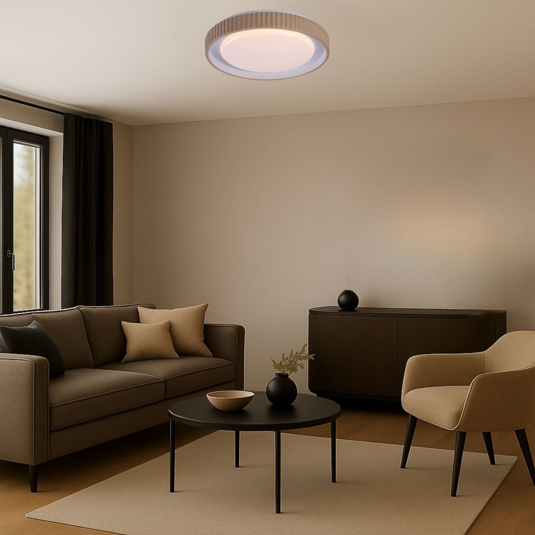 Lampe Pastello LED 48 W IP20 gris-beige 3 000-6 500 K, fonction mémoire avec télécommande, fonction minuterie, effet veilleuse, 71345