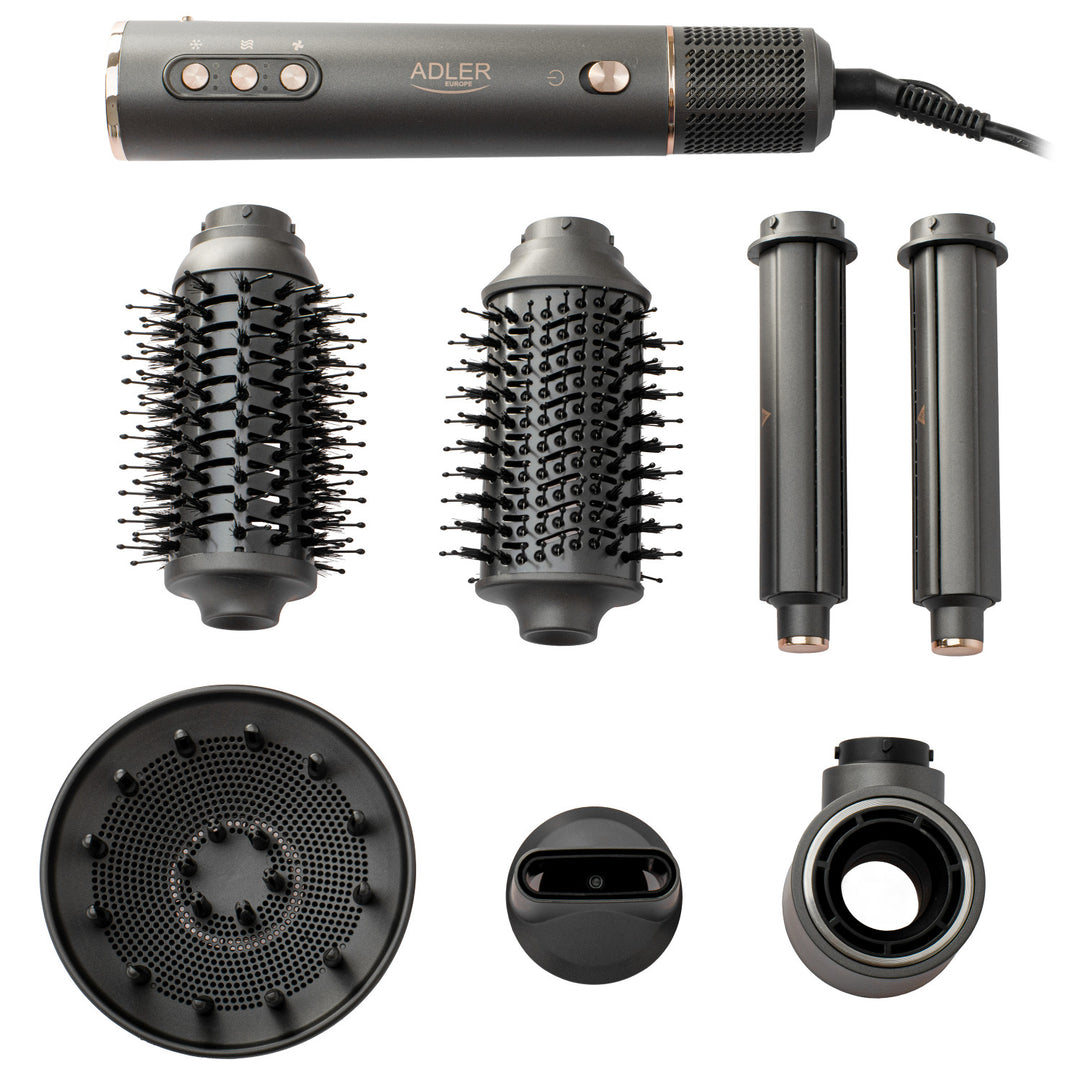 Sèche-cheveux et fer à boucler 7 en 1 - 7 embouts, ionisation, air froid, 3 températures, 3 vitesses, étui de voyage, AD 2030, Adler