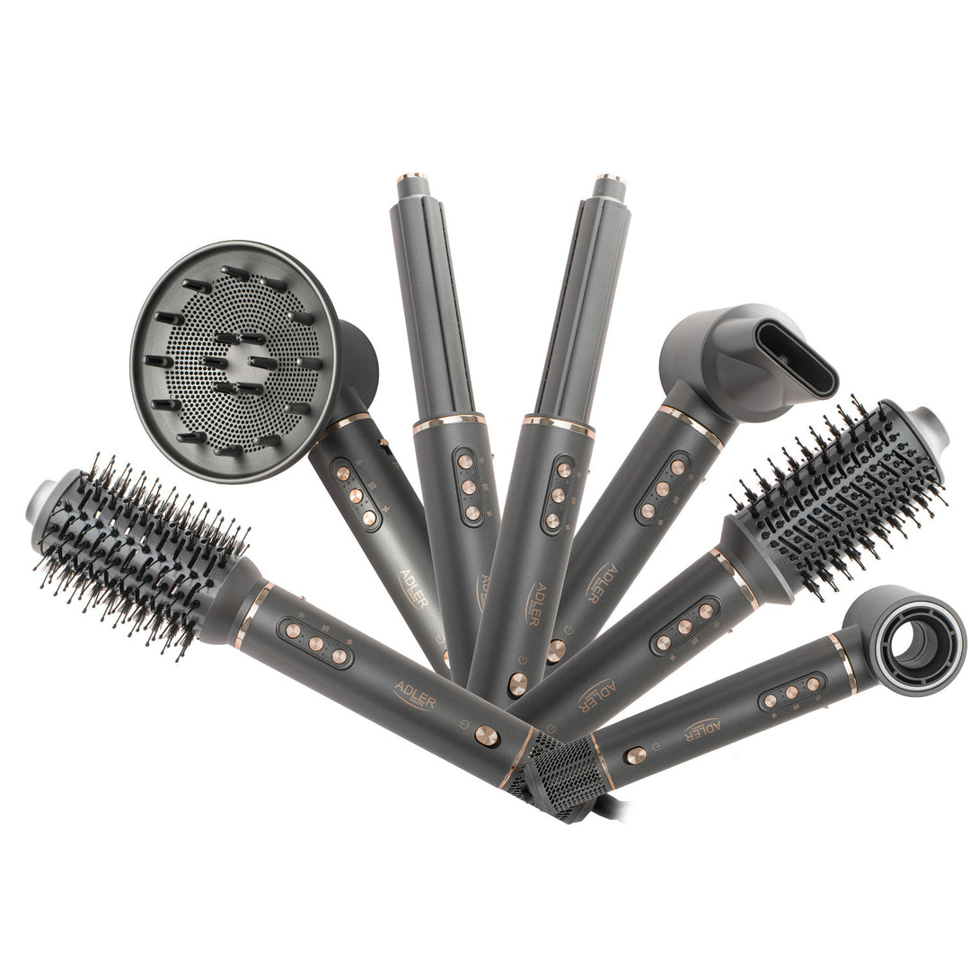 Sèche-cheveux et fer à boucler 7 en 1 - 7 embouts, ionisation, air froid, 3 températures, 3 vitesses, étui de voyage, AD 2030, Adler