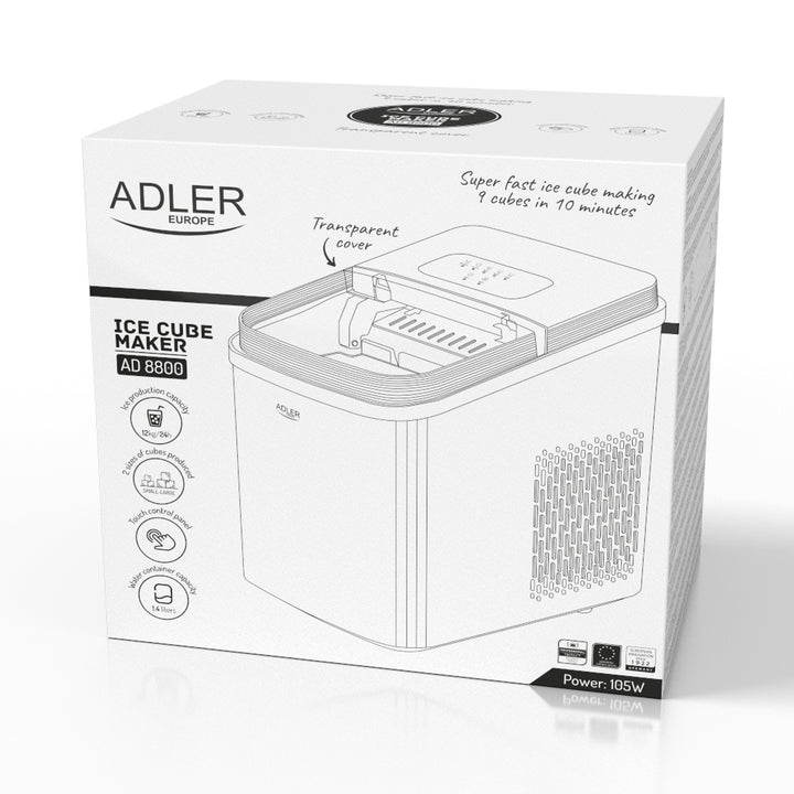 Machine à glaçons, 12 kg/24 h, 2 tailles de glaçons, mode nettoyage, fonctionnement silencieux, écran tactile, AD 8800, Adler