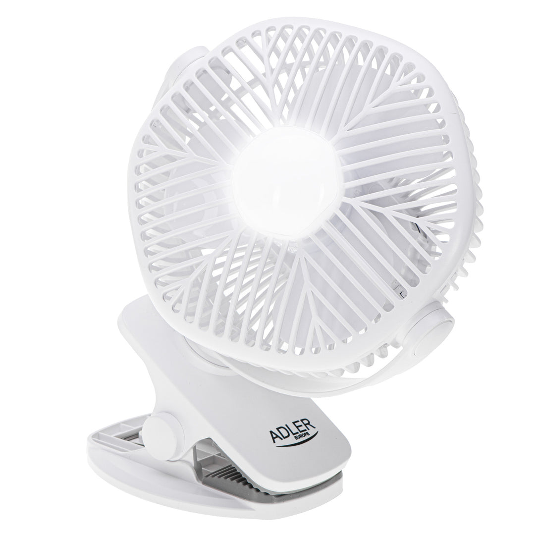 Ventilateur sans fil 5"/12,7 cm avec clip - USB / LED, AD 7335, Adler