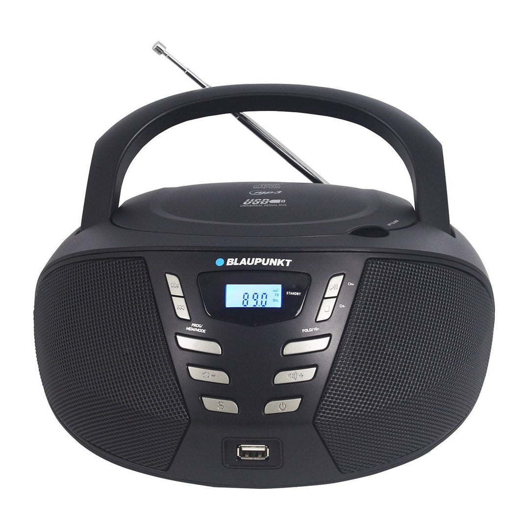 Boombox Blaupunkt, CD/MP3/USB/AUX, écran LCD, fonction horloge avec alarme, tuner FM, BB7BK