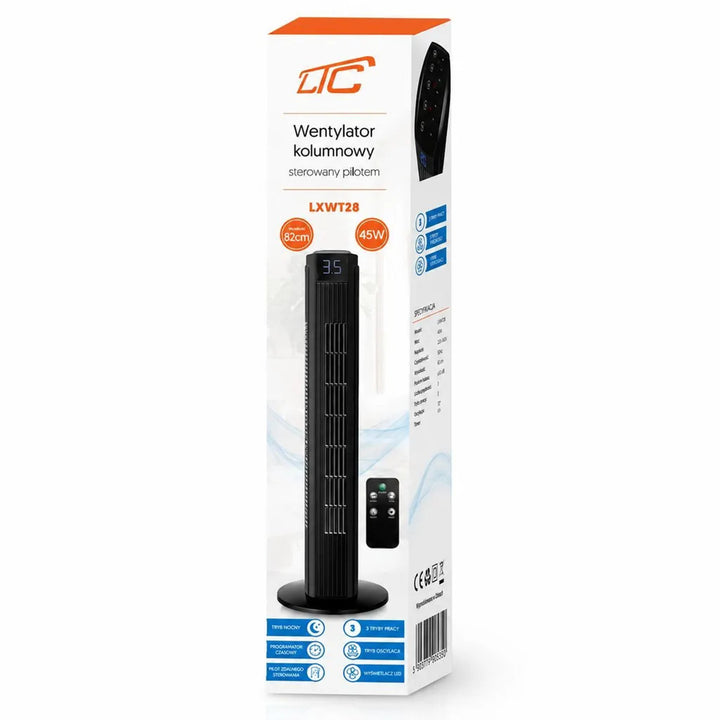 Ventilateur colonne LTC, grand écran, minuterie intégrée, plusieurs modes de fonctionnement, télécommande d'une portée de 16 m, puissance de 45 W, LXWT28