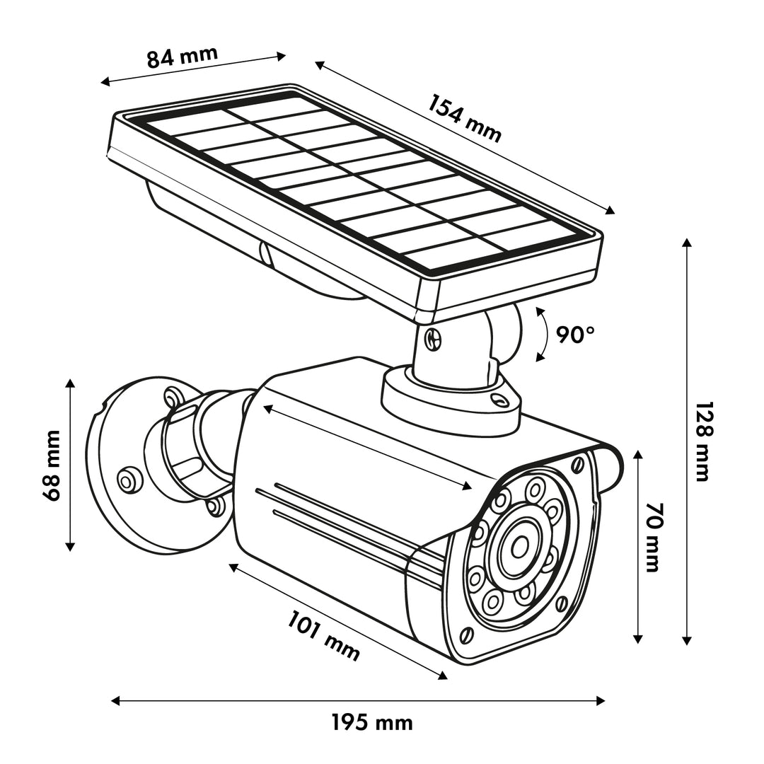 Fausse caméra solaire, LED clignotante, détecteur de mouvement, éclairage LED, autocollants inclus, SOL1800S/B, lot de 4