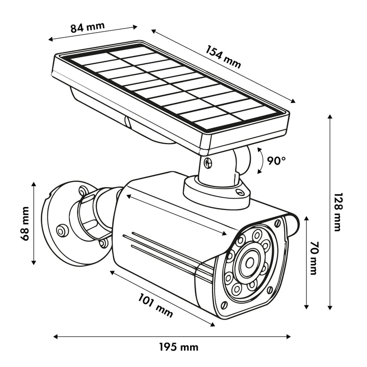 Fausse caméra solaire, LED clignotante, détecteur de mouvement, éclairage LED, autocollants inclus, SOL1800S/B, lot de 4