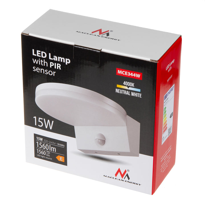 Lampe LED avec détecteur de mouvement Maclean, détecteur de mouvement PIR, couleur blanche, 15 W, IP65, 1 560 lm, lumière blanche neutre (4 000 K) MCE344 W, lot de 2