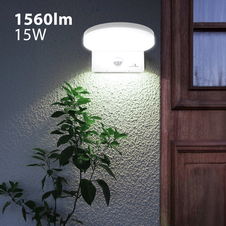 Lampe LED avec détecteur de mouvement Maclean, détecteur de mouvement PIR, couleur blanche, 15 W, IP65, 1 560 lm, lumière blanche neutre (4 000 K) MCE344 W, lot de 2