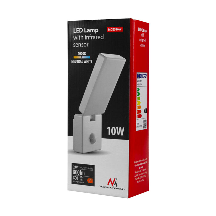 Lampe LED avec détecteur de mouvement Maclean, détecteur de mouvement PIR, couleur blanche, 10 W, IP65, 800 lm, lumière blanche neutre (4 000 K) MCE516 W, lot de 2