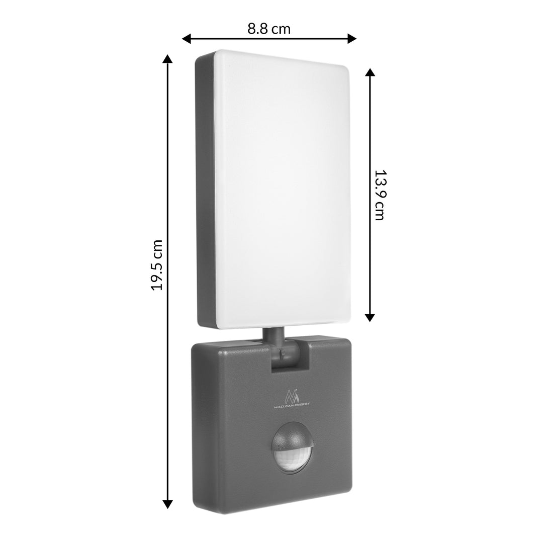 Lampe LED avec détecteur de mouvement Maclean, détecteur de mouvement PIR, couleur grise, 10 W, IP65, 800 lm, lumière blanche neutre (4 000 K) MCE516 GR, lot de 2
