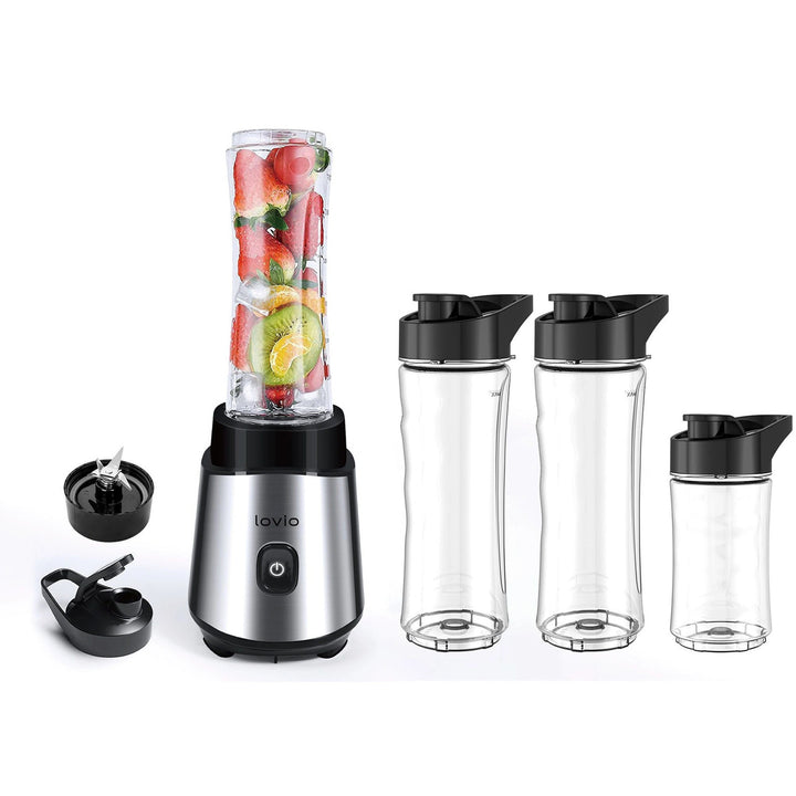 Mixeur à bol LOVIO LVJBL001, puissance 500 W, bol en verre de 600 ml, 3 bouteilles