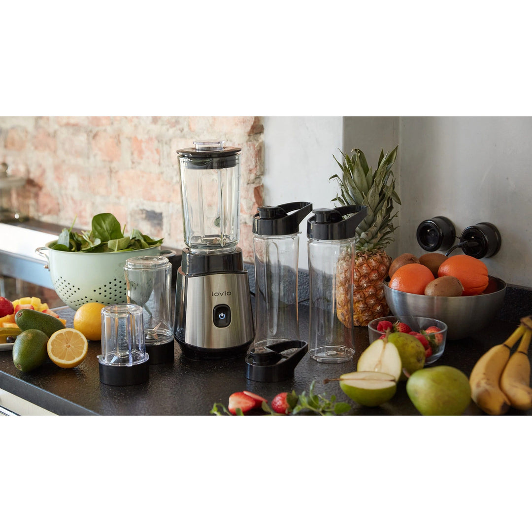 Mixeur à bol LOVIO LVJBL001, puissance 500 W, bol en verre de 600 ml, 3 bouteilles