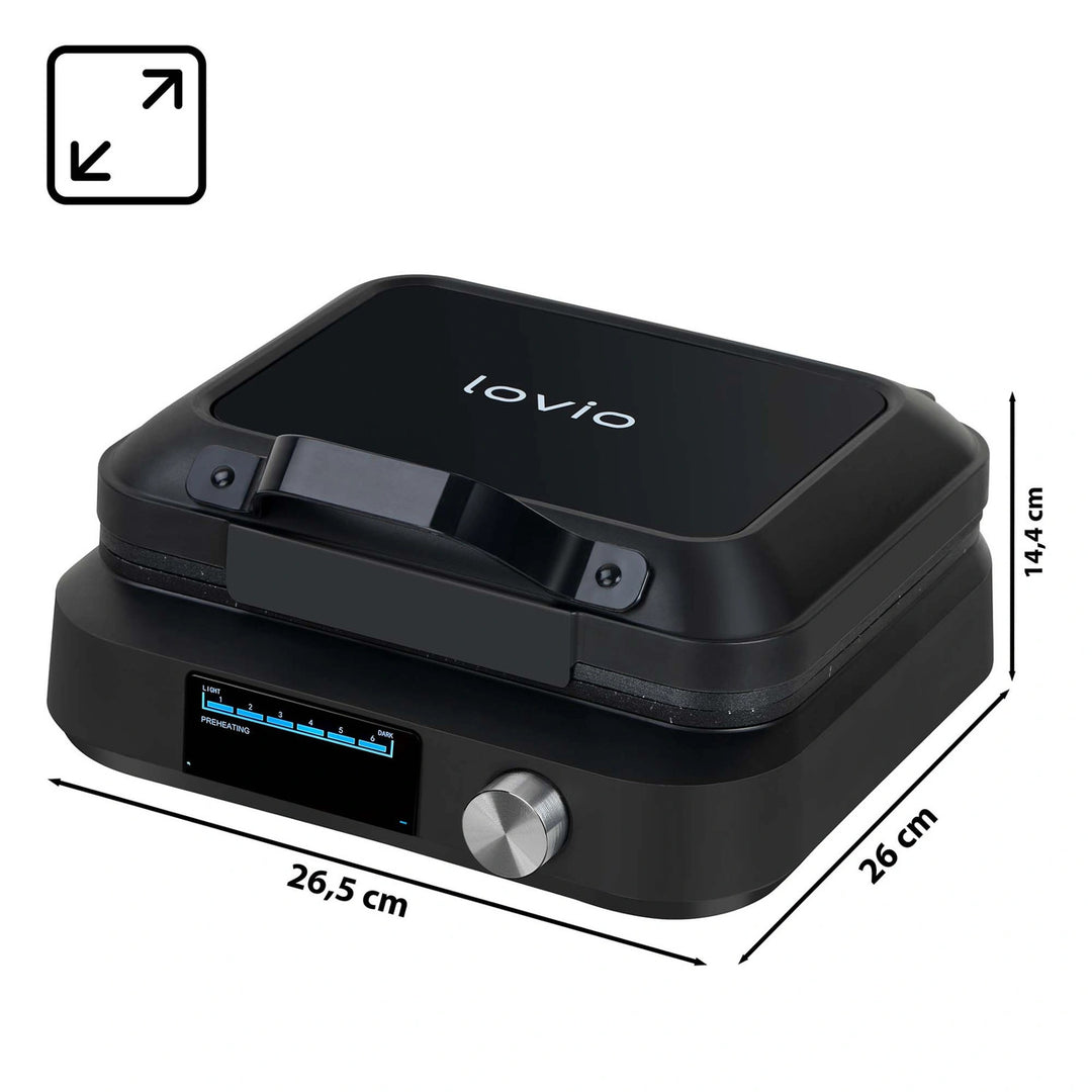 Gaufrier LOVIO PerfectCrisp, 2 grandes gaufres, 1 500 W, 6 niveaux de cuisson, LVWF002BK