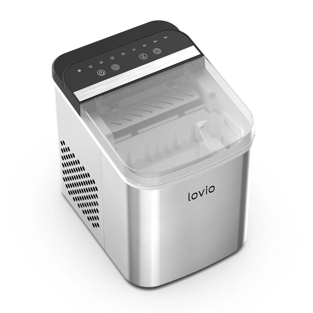 Machine à glaçons domestique Lovio Crystal Ice Plus, en acier, couleur argent, glaçons express