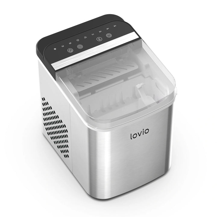 Machine à glaçons domestique Lovio Crystal Ice Plus, en acier, couleur argent, glaçons express