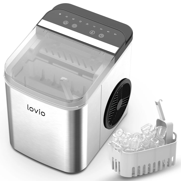 Machine à glaçons domestique Lovio Crystal Ice Plus, en acier, couleur argent, glaçons express