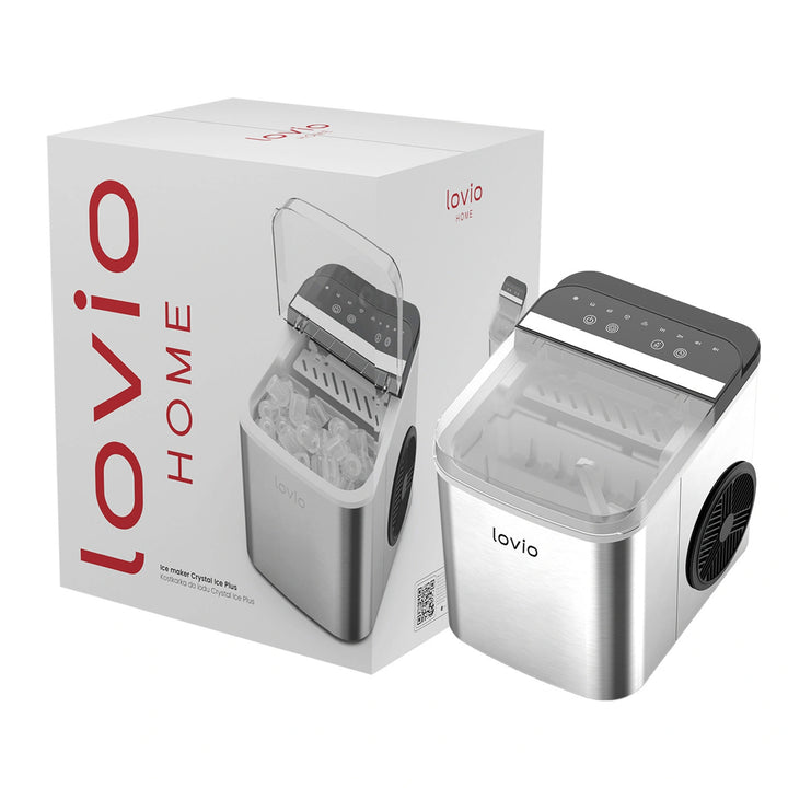 Machine à glaçons domestique Lovio Crystal Ice Plus, en acier, couleur argent, glaçons express