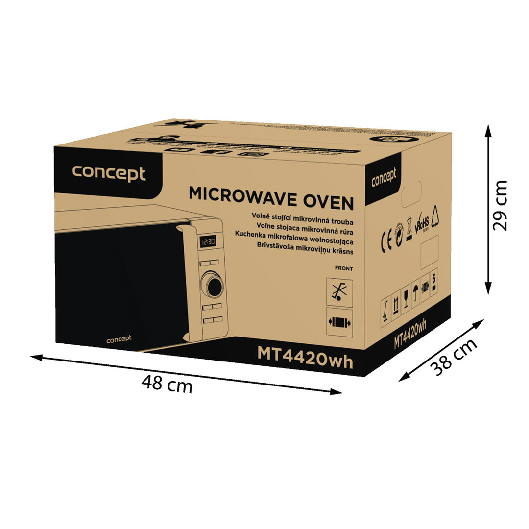 Four à micro-ondes Concept, 5 niveaux de puissance, fonction décongélation, capacité de 20 L, puissance de 800 W, couleur blanche, MT4420wh