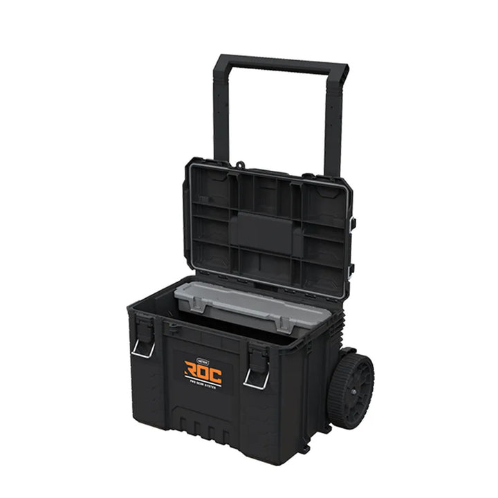 Lot de 3 coffres à outils Keter ROC Pro Gear 2.0, capacité totale de 110 L, indice de protection IP65, poignée télescopique amovible, possibilité de verrouillage par cadenas, 256982