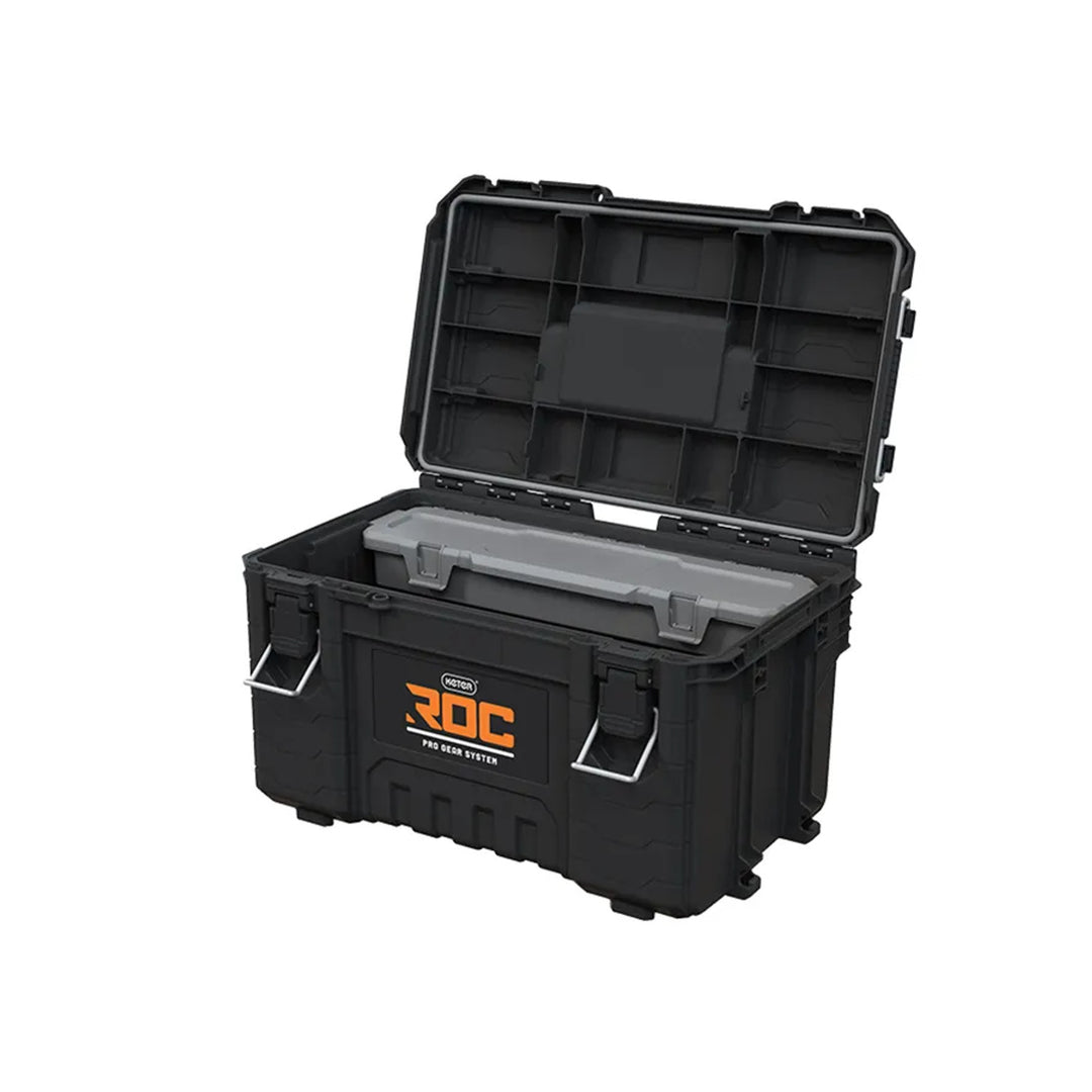 Lot de 3 coffres à outils Keter ROC Pro Gear 2.0, capacité totale de 110 L, indice de protection IP65, poignée télescopique amovible, possibilité de verrouillage par cadenas, 256982
