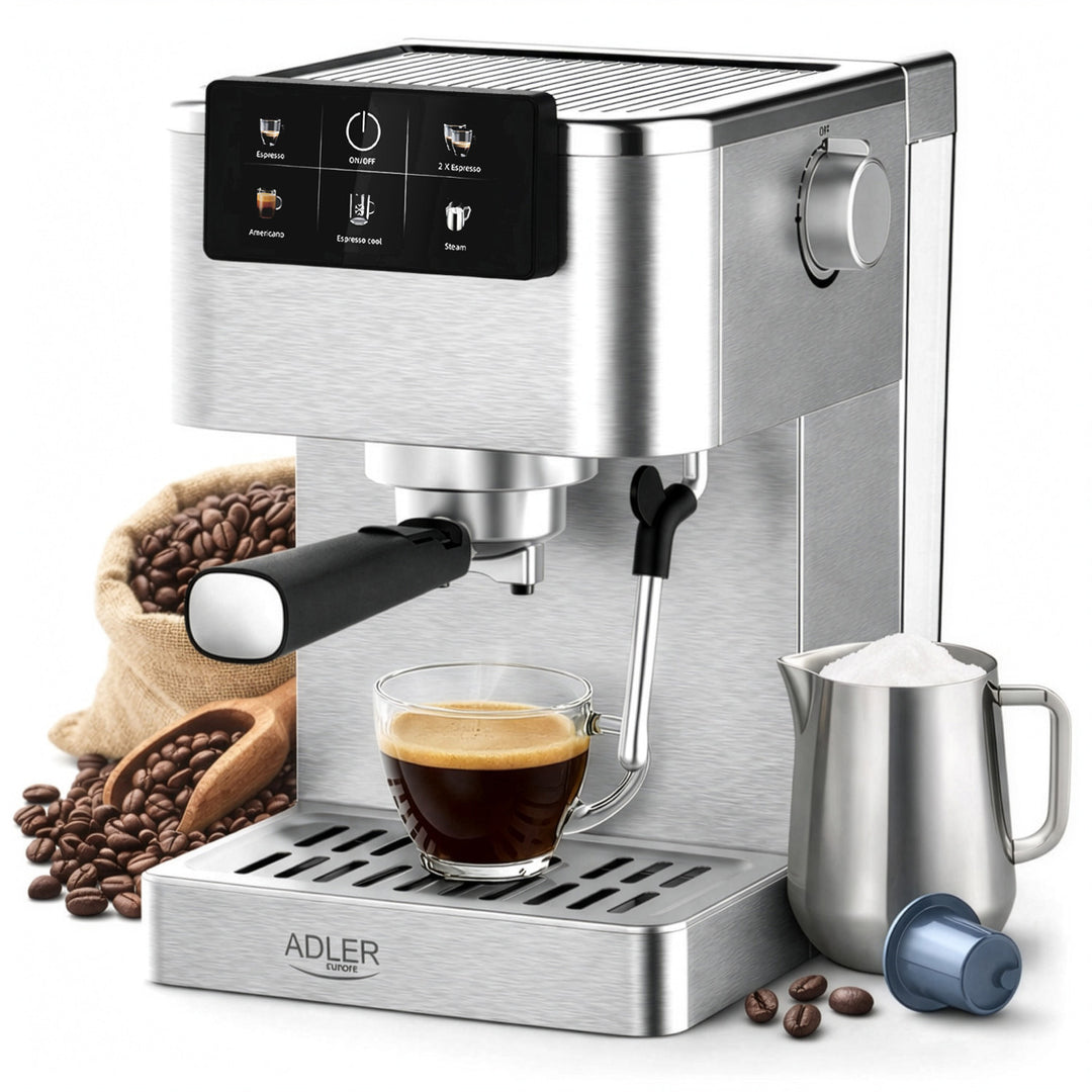 Machine à café 20 bars, Thermoblock, mousseur à lait, 5-en-1, Adler AD 4390
