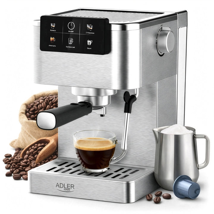 Machine à café 20 bars, Thermoblock, mousseur à lait, 5-en-1, Adler AD 4390