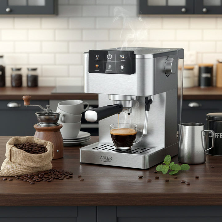 Machine à café 20 bars, Thermoblock, mousseur à lait, 5-en-1, Adler AD 4390