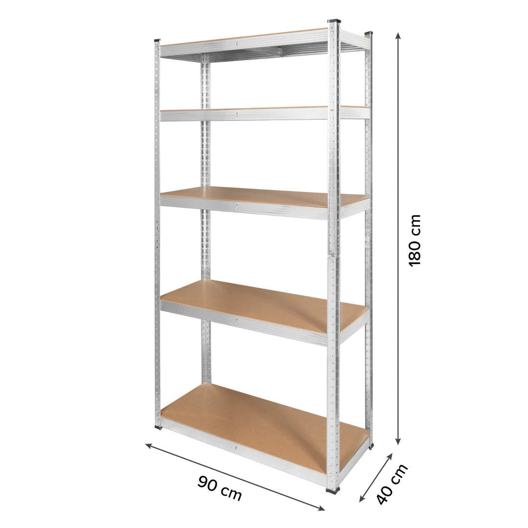 Rayonnage métallique de stockage, 5 tablettes, charge maximale de 750 kg, 180 x 90 x 40, couleur argentée, modèle Rebel
