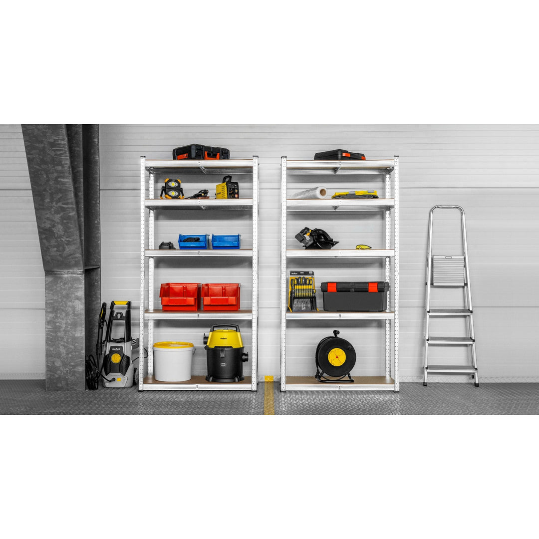 Rayonnage métallique de stockage, 5 tablettes, charge maximale de 750 kg, 180 x 90 x 40, couleur argentée, modèle Rebel