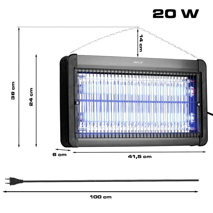 Lampe anti-insectes pour moustiques, mouches et papillons de nuit, piège électrique, UV, 20 W, Vayox