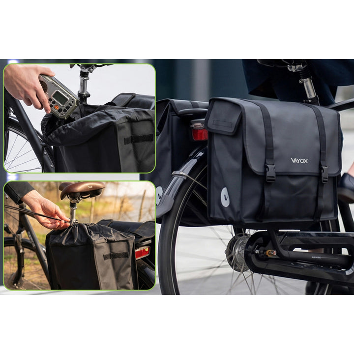 Sacoche de vélo double en PVC pour porte-bagages, avec poignée, noire, 40 L, VA0446, Vayox