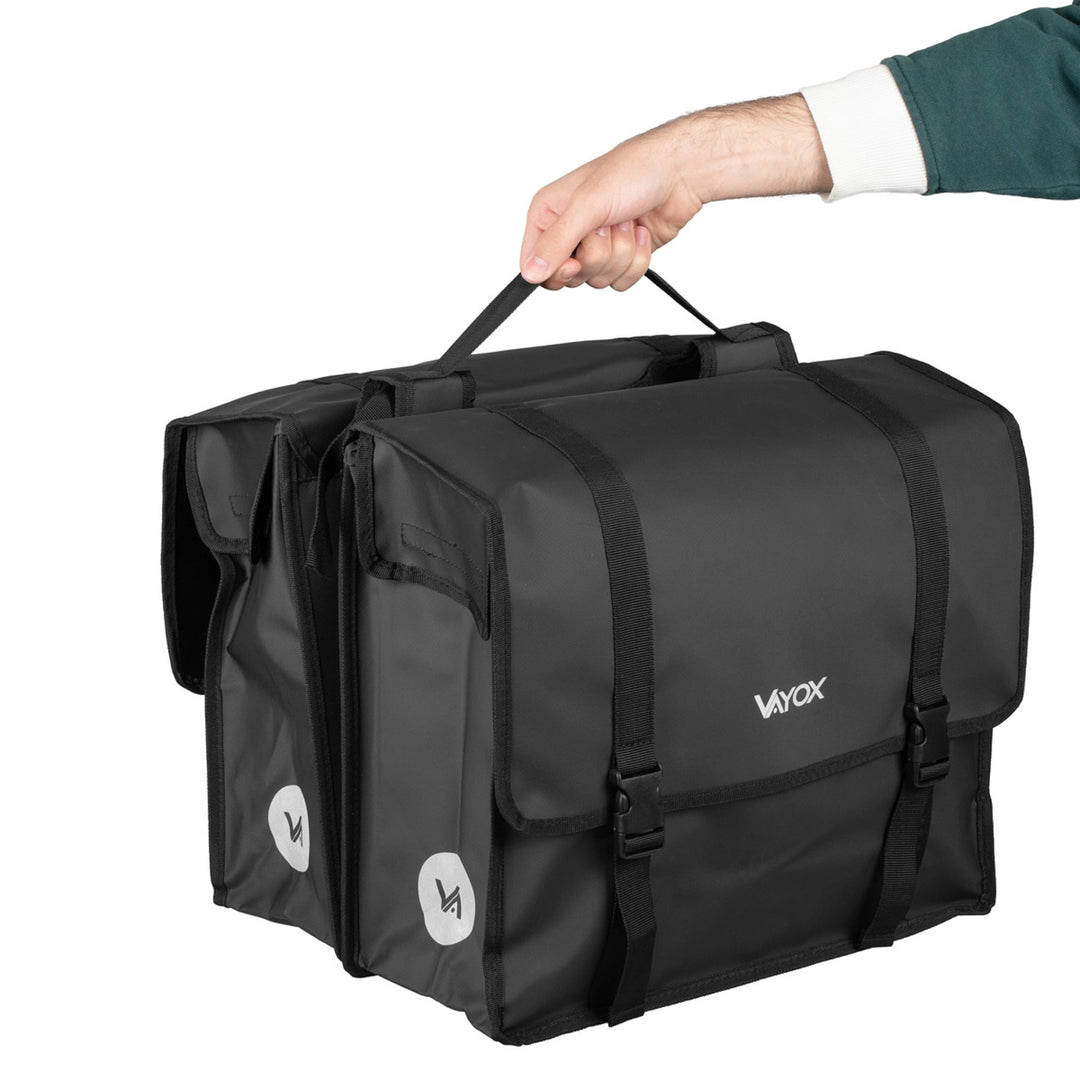 Sacoche de vélo double en PVC pour porte-bagages, avec poignée, noire, 40 L, VA0446, Vayox