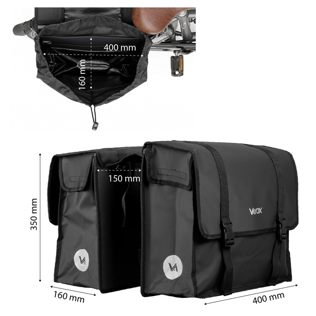 Sacoche de vélo double en PVC pour porte-bagages, avec poignée, noire, 40 L, VA0446, Vayox