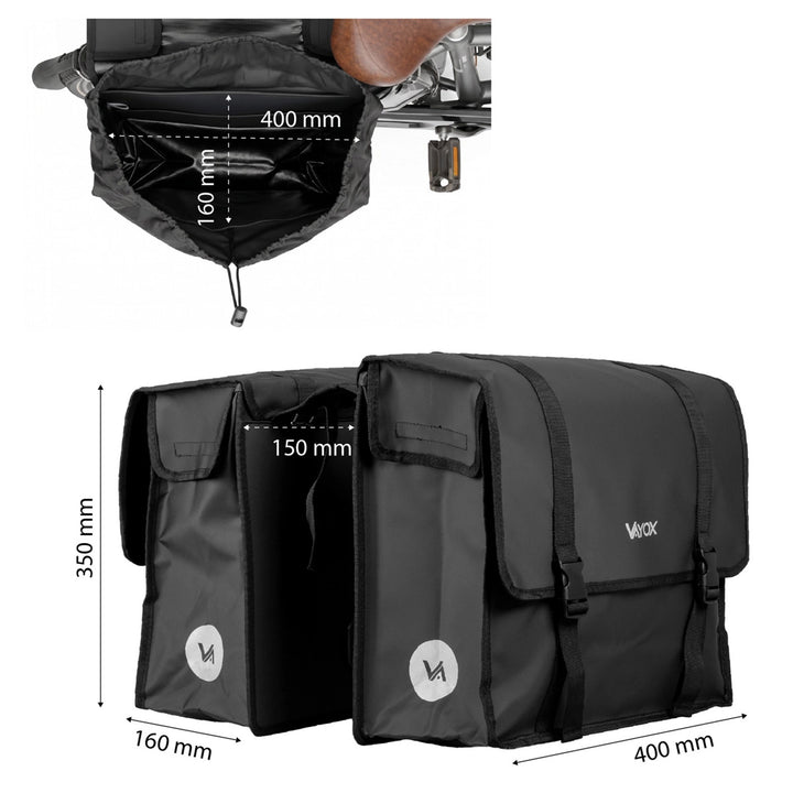 Sacoche de vélo double en PVC pour porte-bagages, avec poignée, noire, 40 L, VA0446, Vayox