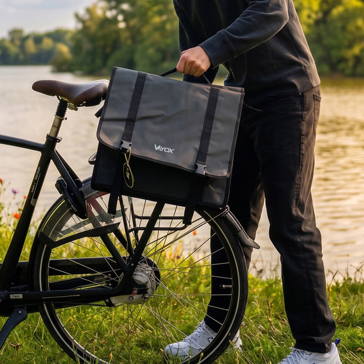 Sacoche de vélo double en PVC pour porte-bagages, avec poignée, noire, 40 L, VA0446, Vayox
