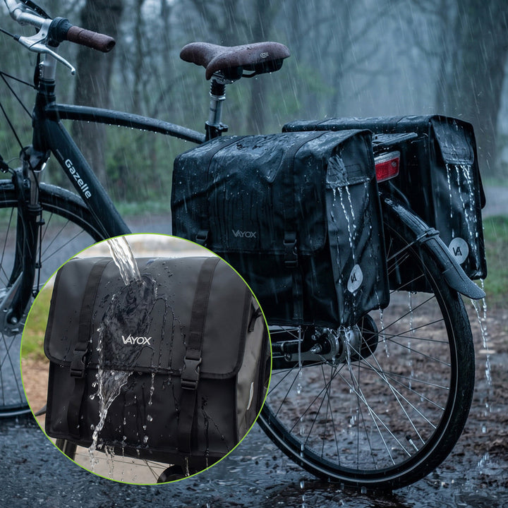 Sacoche de vélo double en PVC pour porte-bagages, avec poignée, noire, 40 L, VA0446, Vayox