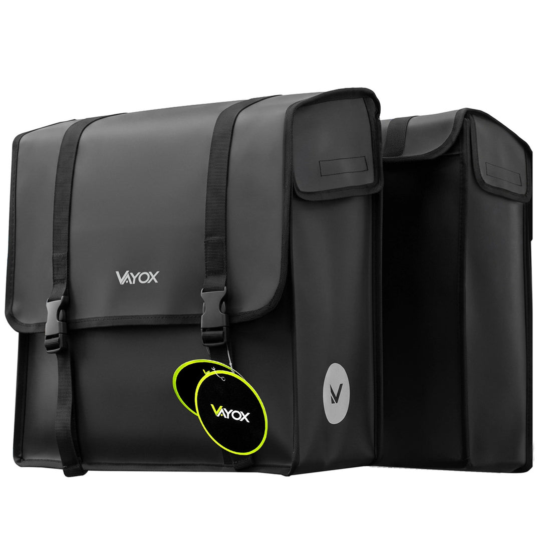 Sacoche de vélo double en PVC pour porte-bagages, avec poignée, noire, 40 L, VA0446, Vayox